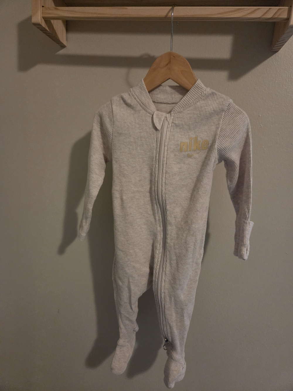 Nike Baby 3M Beige Ribbed Footed Baby One-Piece